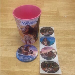 Disney Moana Bundle  Pink Cup pin Set & stickers